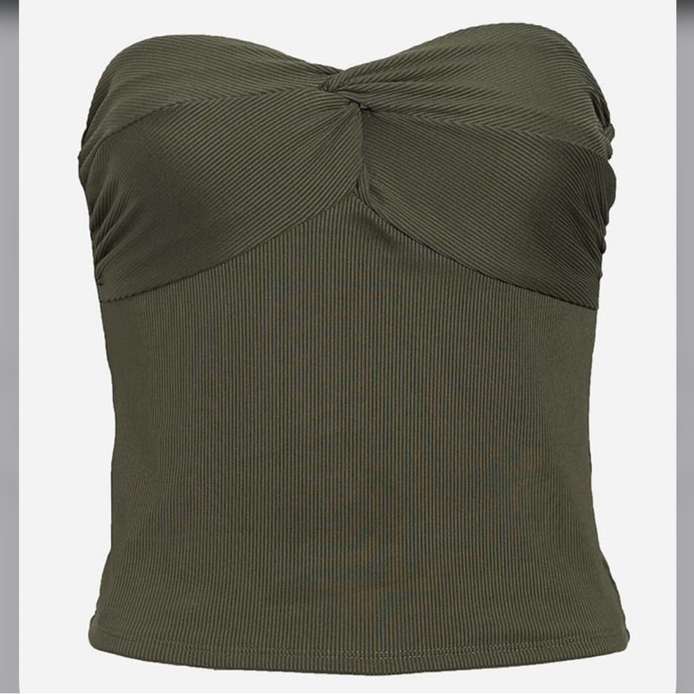 NWT Express Body Contour Seamless Ribbed Twist Cropped Tube Top in Olive size XS